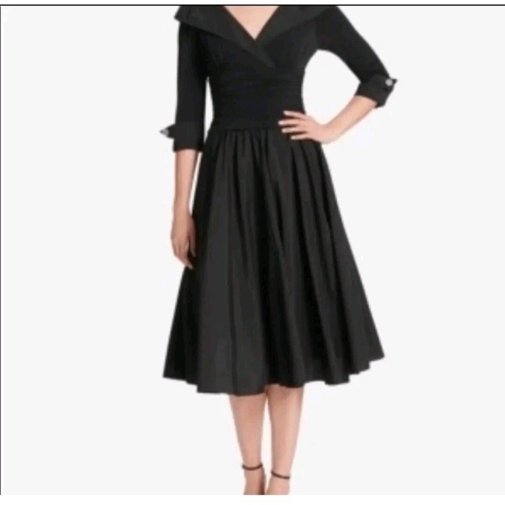 Eliza J‎ Midi Dress Rutched Fit & Flare Womens 10 Black Retro Rockability...